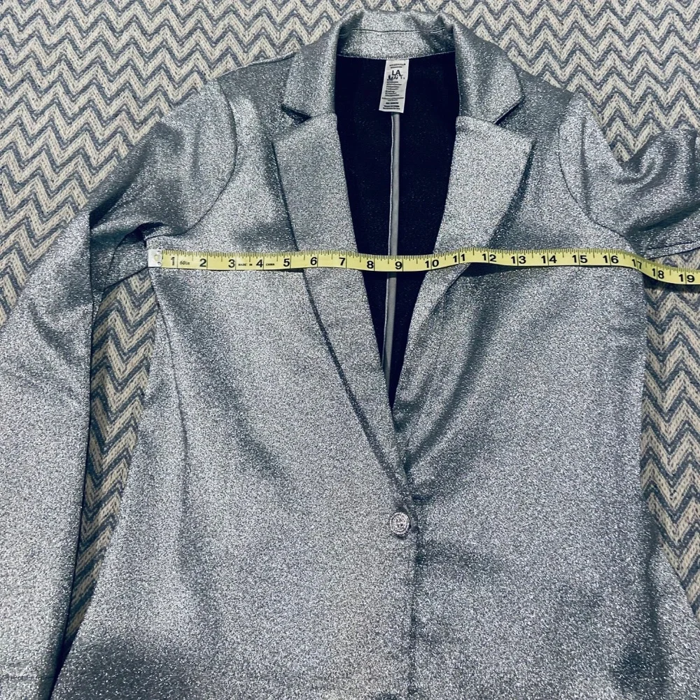 Weissman  Metallic Silver Dance Costume 2-Piece Suit (Blazer & Pants) Adult Medi